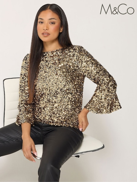 Gold - M&co Petite Sequin Flute Top
