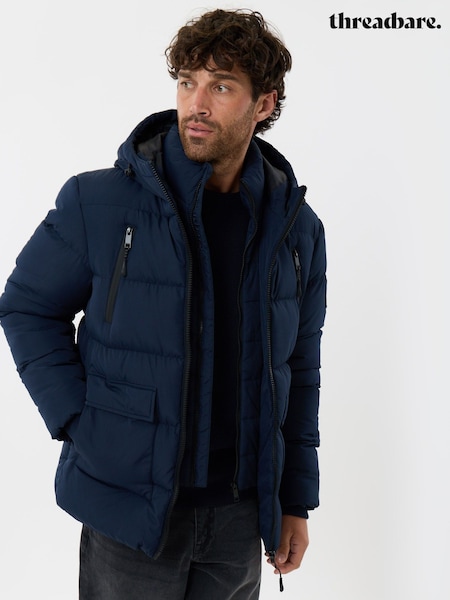 Синій - Regular Threadbare Showerproof Padded Double Zip Coat