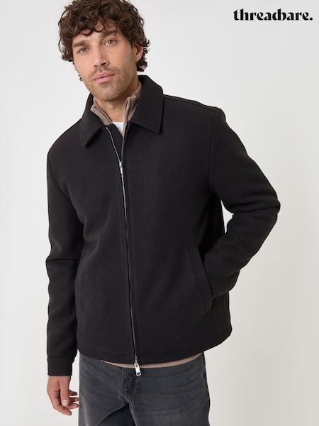 Black - Regular Threadbare Faux Wool Lightweight Collared Jacket