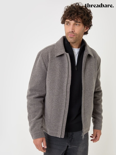 بني - Regular Threadbare Faux Wool Lightweight Collared Jacket