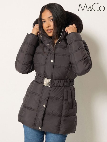 Коричневый - M&co Petite Belted Glam Coat