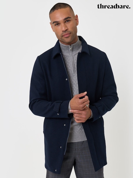 블루 - Regular Threadbare Longline Faux Wool Funnel Neck Coat
