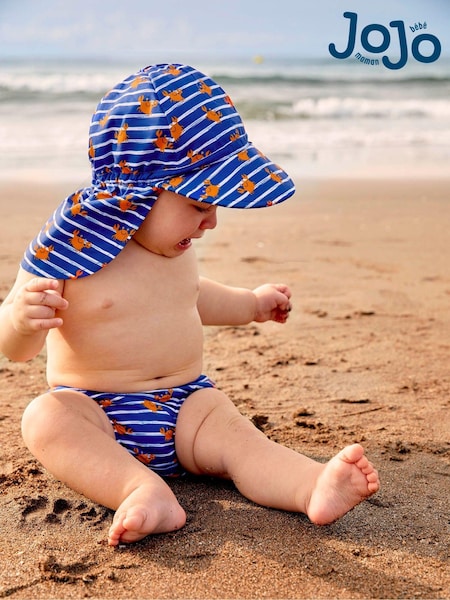 JoJo Maman Bébé Blue Crab UPF 50 Flap Sun Hat (819178) | €22