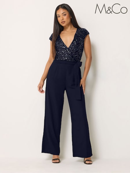 שחור - M&co Petite Sequin 2 In 1 Jumpsuit