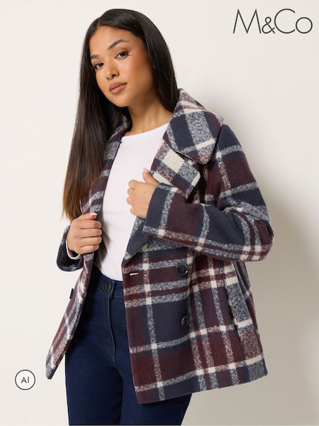 Red - M&co Petite Check Peacoat