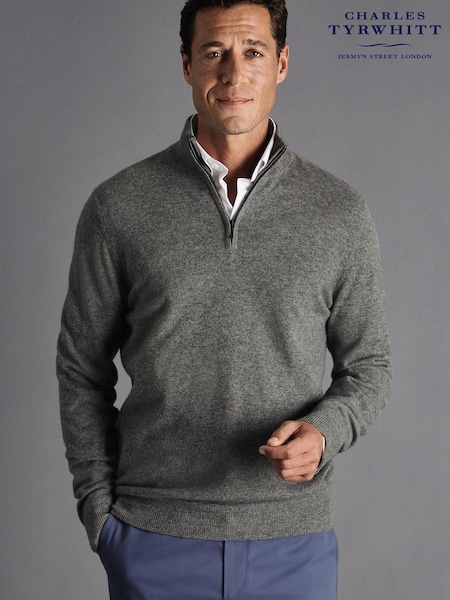 Charles Tyrwhitt Grey Pure Cashmere Quarter Zip Jumper (819414) | €256
