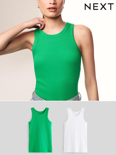 Vert/Blanc - débardeur racer côtelé à col haut Hauts 2 Lot (819550) | € 7