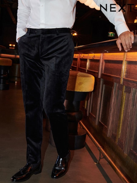 Black Slim Fit Velvet Suit Trousers (819697) | 138 QAR