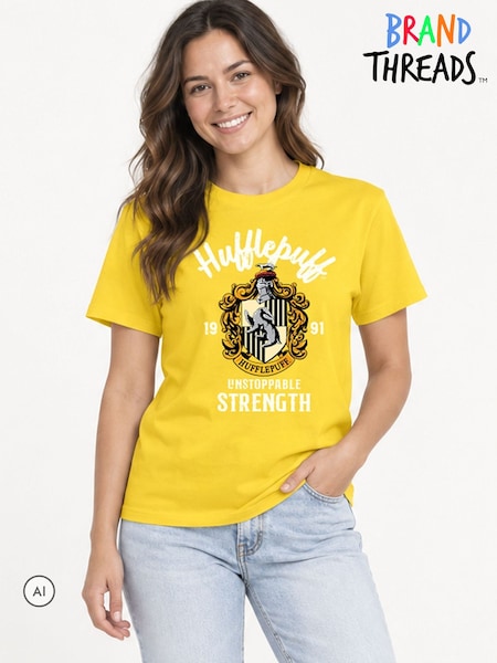 לבן - Brand Threads Harry Potter Adults Hufflepuff T-shirt