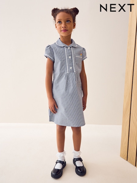 أزرق داكن - Cotton Rich Button Front Lace Gingham School Dress (3-14yrs) (819799) | ‏4 ر.ع.‏ - ‏6 ر.ع.‏