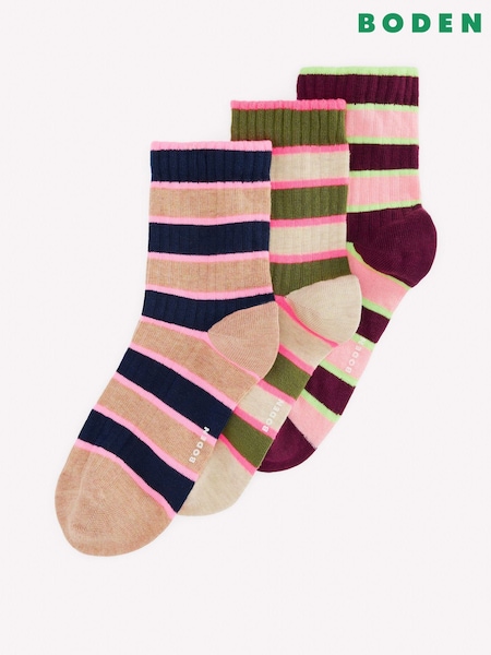 ខៀវ - ស្រោមជើង Boden Neon Pop Stripe កញ្ចប់ 3