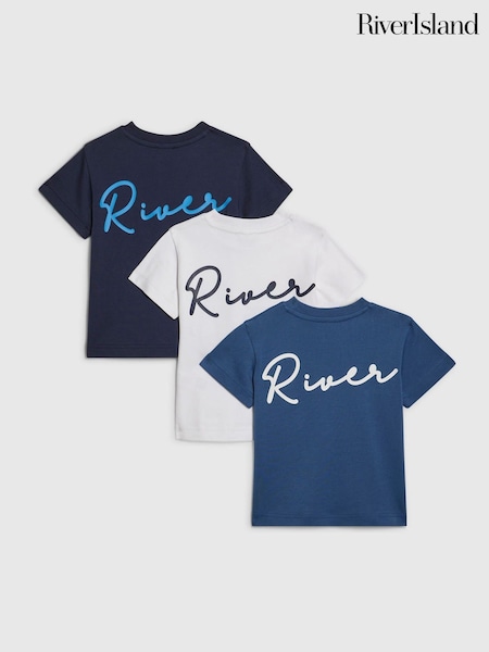 Blu - River Island River Logo T-shirts 3 Pack