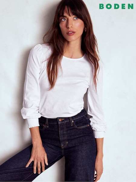 White - Boden Smocked Cuff Supersoft Top