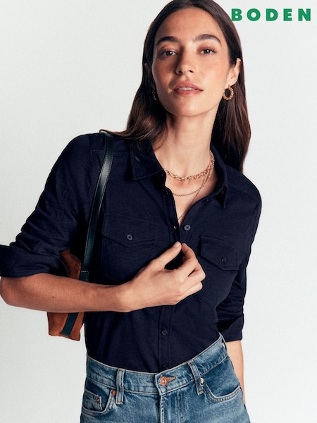 Blue - Boden Seam Detail Jersey Shirt