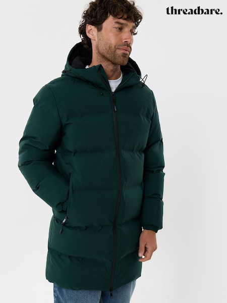 Zeleno - Regular Threadbare Showerproof Longline Puffer Coat
