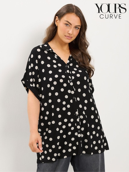Svart - Yours Curve Teksturert Polka Dot Grown On-skjorte