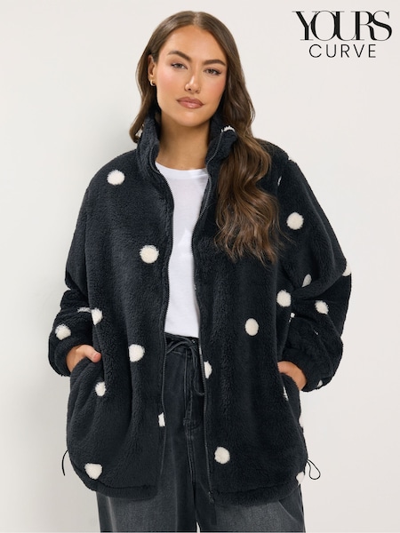 Black - Yours Curve Polka Dot Zip Through Fleece