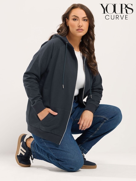 Blå - Yours Curve Zip genom Hoodie