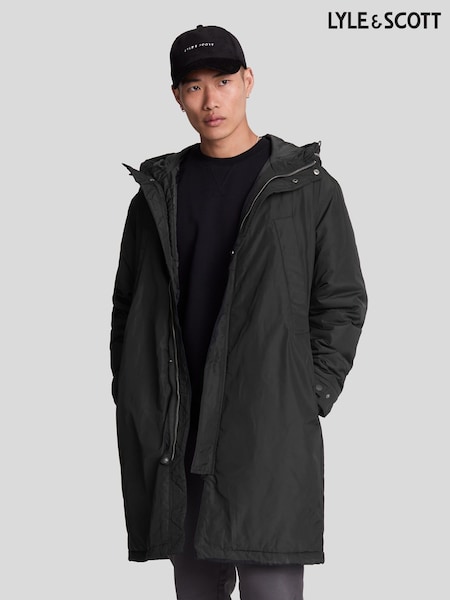 Lyle & Scott Black Longline Parka Coat (821271) | ₪880