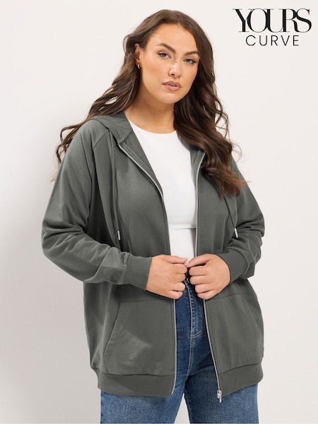 Gris - Sudadera con capucha y cremallera de Yours Curve 