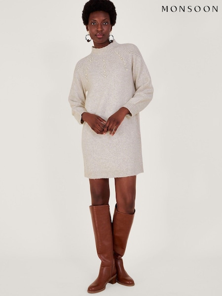 Monsoon Natural Pearl Detail Dress (821346) | €46
