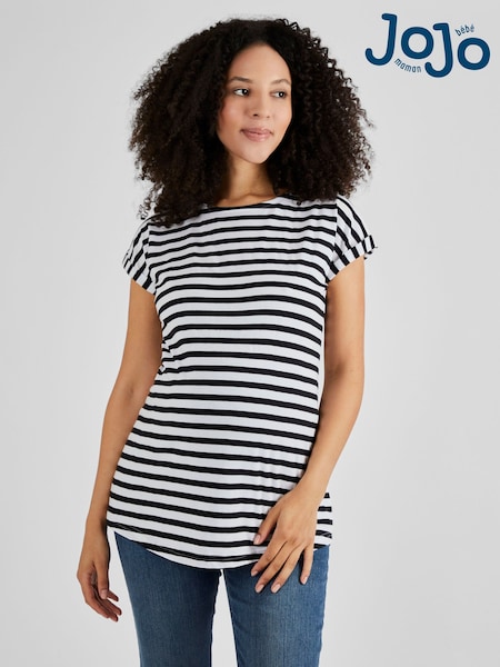 JoJo Maman Bébé White Black Stripe Boyfriend Cotton Maternity T-Shirt (821365) | €27