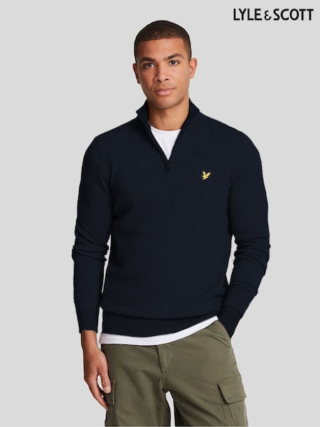 Lyle & Scott Navy Blue Cotton Merino Quarter Zip Jumper (821439) | $137 - $140