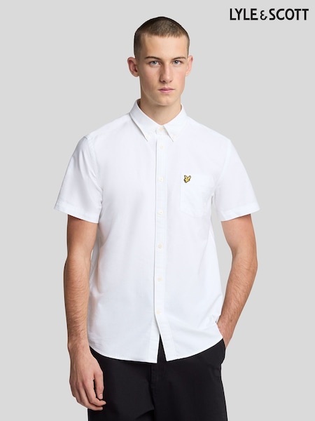 Lyle & Scott White Short Sleeve Light Weight Slub Oxford Shirt (821467) | €86