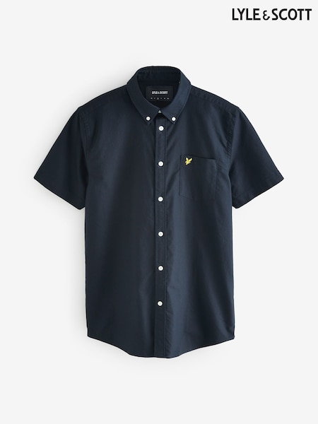 Lyle & Scott Navy Blue Short Sleeve Lightweight Slub Oxford Shirt (821470) | €86