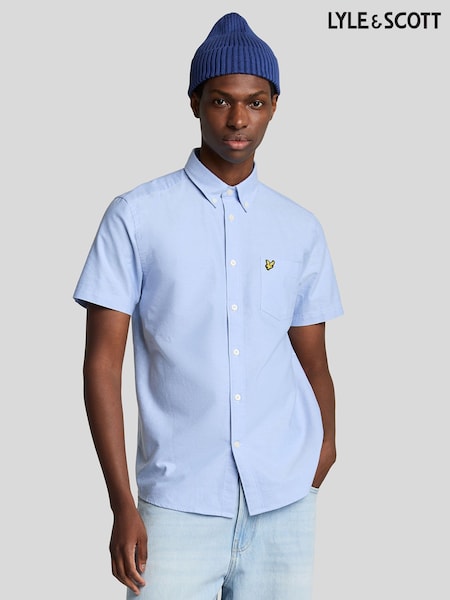 Lyle & Scott Blue Short Sleeve Lightweight Slub Oxford Shirt (821472) | €86