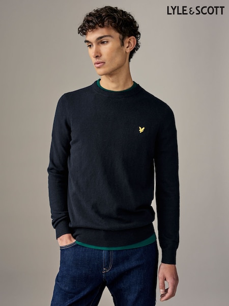 Lyle & Scott Navy Blue Cotton Merino Crew Neck Jumper (821653) | €100