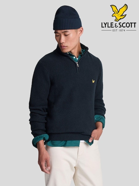 Bleumarin albastru - Lyle & Scott Shaker Stitch Quarter Zip Jumper (821683) | 469 LEI