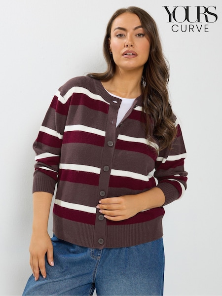 Brown - Yours Curve Stripe Cardigan