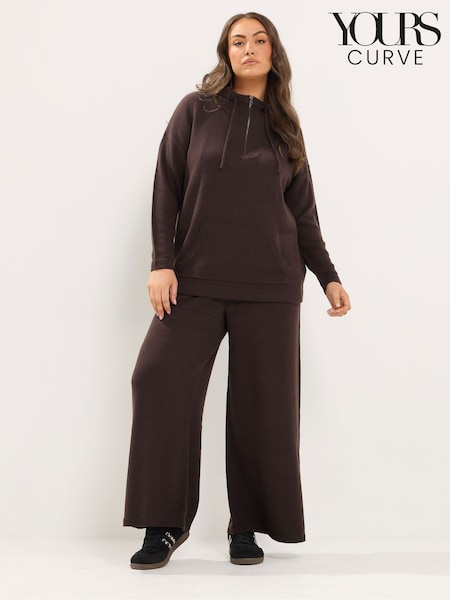 Brown - Yours Curve Limited Wide Leg Knitted Trousers