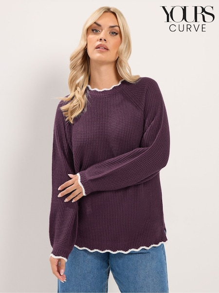Red - Yours Curve Contrast Waffle Jumper