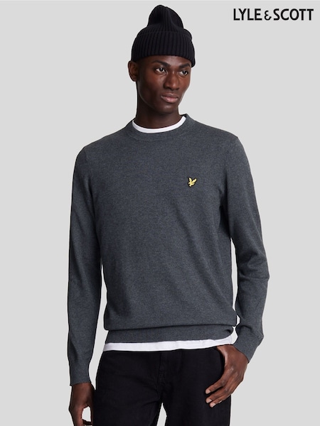 Gri cenuşiu - Pulover rotund din bumbac Merino Guler Lyle & Scott (822052) | 364 LEI