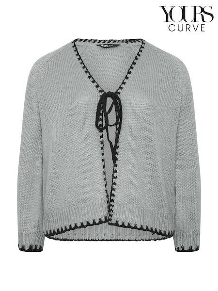 Grey - Yours Curve Tie Front Cardigan
