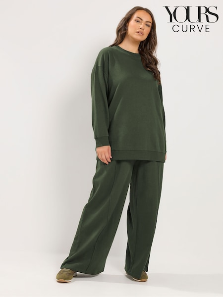 Green - Yours Curve Crew Neck Sweatshirt & Wide Leg Joggers Set