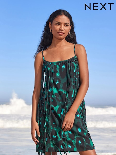 Green Leopard Fringe Mini Summer Slip Dress (822287) | €19
