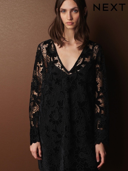 Черный - Premium Long Sleeve Lace Mini Dress (822384) | €25