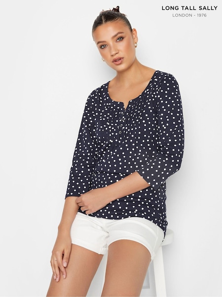 Long Tall Sally Blue Polka Dot Henley 100% Cotton Top (822418) | €15