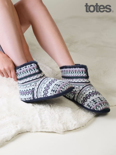 Azul - Pantuflas tipo bota Fair Isle de Totes