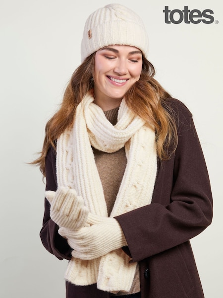 Cream - Totes Chunky Brushed Knit Hat, Scarf & Gloves Set