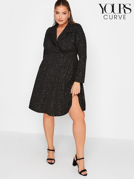 Yours Curve Black Limited Glitter Blazer Dress (823026) | €17.50