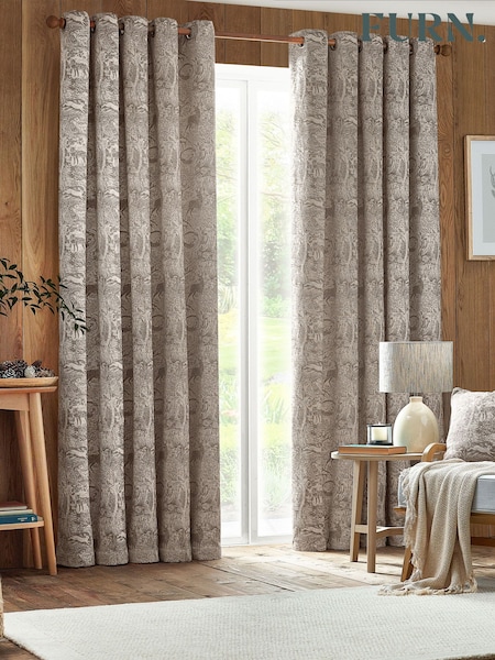 Furn Taupe Winter Woods Chenille Eyelet Curtains (823332) | R$ 575 - R$ 1.380