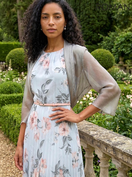 Grey - Roman 3/4 Sleeve Ruched Hem Chiffon Bolero