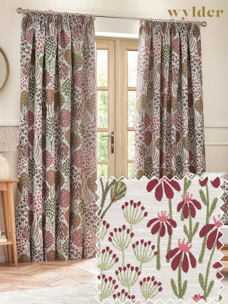 Wylder Rednut Ophelia Floral Jacquard Lined Pencil Pleat Curtains (823367) | €96 - €233