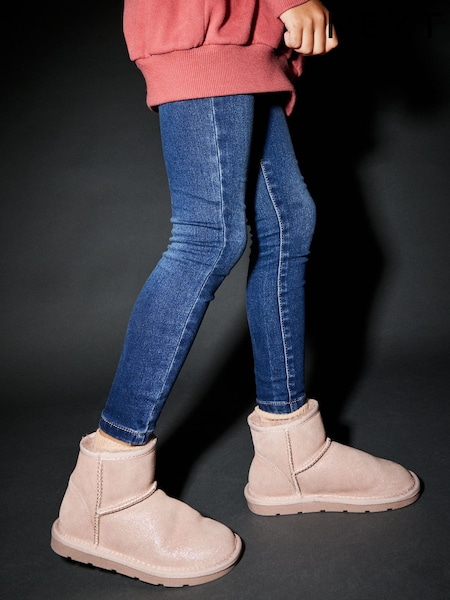 Pink Shimmer Short Warm Lined Water Repellent Suede Pull-On Boots (823501) | €15.50 - €21