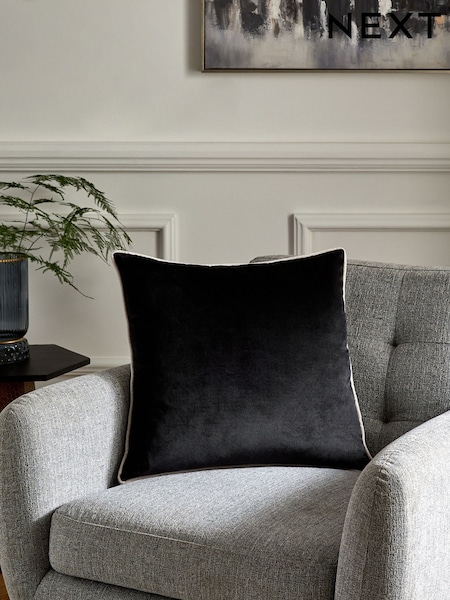 Black 50 x 50cm Matte Velvet Contrast Pipe Cushion (823624) | € 15