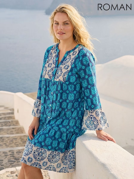 Plavo - Roman Curve Contrast Print V-neck Midi Dress